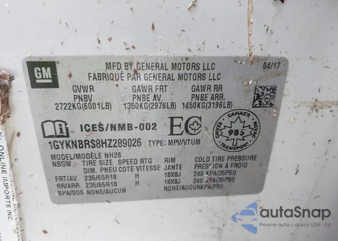 2017 Cadillac Xt5 Luxury из США, поврежденный, VIN 1GYKNBRS8HZ289026